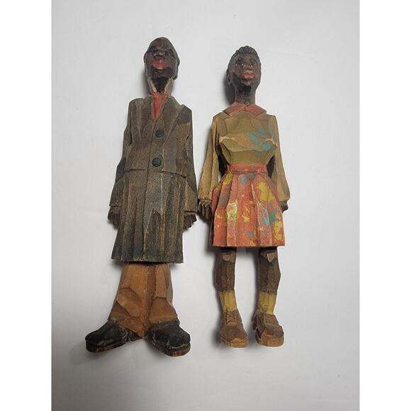 Adrian R. Woodall Hand Carved Wood Female Male Figurines Folk Art Vtg Signed - Picture 16 of 16